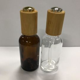 Szklane butelki z zakraplaczem, 30 ml bursztynowa butelka olejku eterycznego z drewnianą butelką do pielęgnacji skóry z kołnierzem OEM