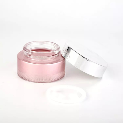 Różowy kolor malowany szklany słoik kosmetyczny 50g ze srebrną zakrętką do kremu do pielęgnacji skóry