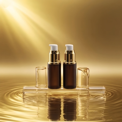 Szklana butelka z kremem 15ml Ciemnoczerwona butelka z surowicą z błyszczącym złotem/srebrem Pump Eye Lotion Bottle Pump Bottle Cosmetic Bottle OEM