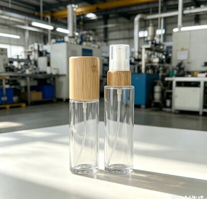 Szklana butelka 30ml 50ml z pompką i bambusową nakrętką, kolor niestandardowy, do kosmetyków