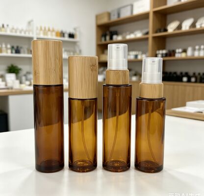 Szklana butelka 30ml 50ml z pompką i bambusową nakrętką, kolor niestandardowy, do kosmetyków