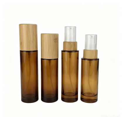 Szklana butelka 30ml 50ml z pompką i bambusową nakrętką, kolor niestandardowy, do kosmetyków