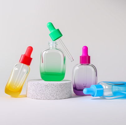30ml Gradient Color Flat Square Glass Dropper Bottle Luxury Cosmetic Serum Essential Oil Bottle With Colorful Dropper Cap